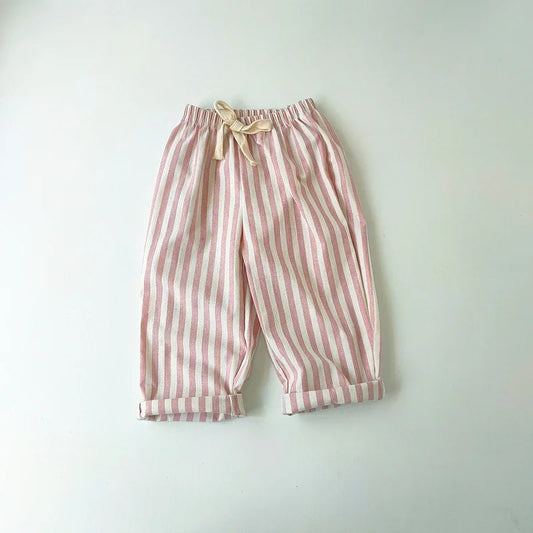 Neutral Striped Linen Cotton Pants