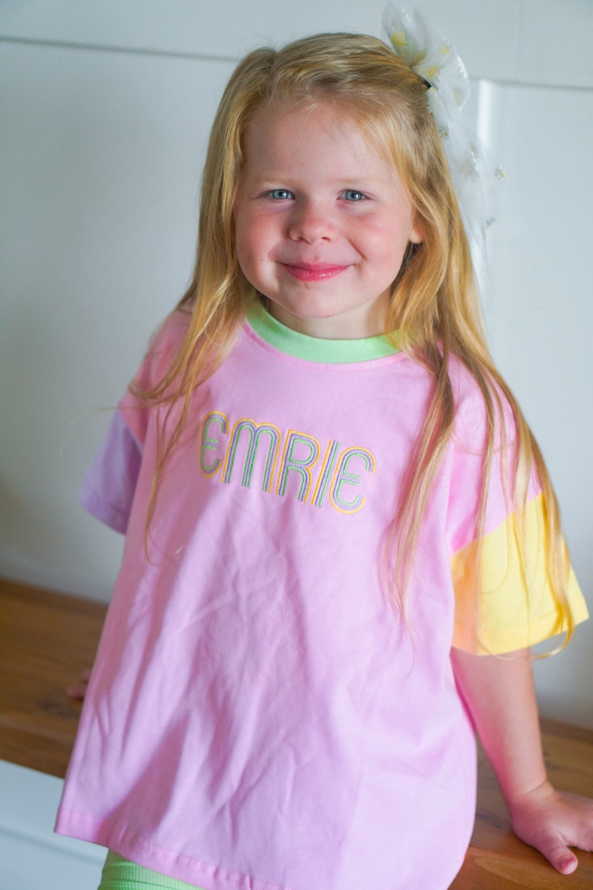 Custom Embroidered Girls Colorblock Tee & Bamboo Shorts Set