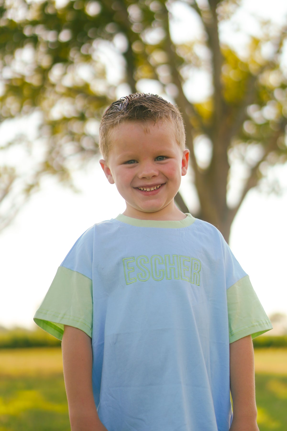 Custom Embroidered Colorblock Oversized Tee & Biker Set – Blue & Green