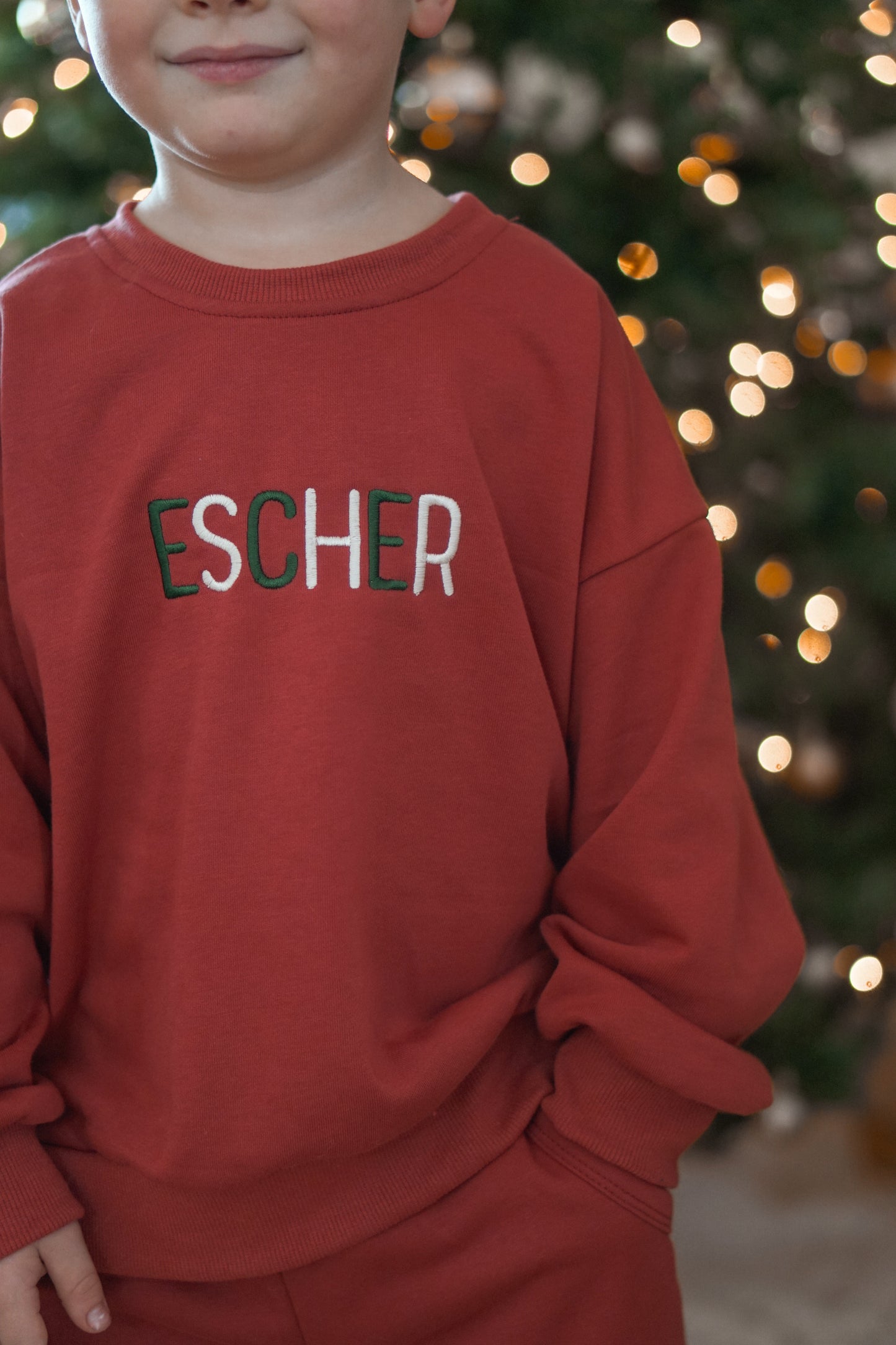 Jogginganzug aus Bio-Baumwolle mit Weihnachtsstickerei - Creme