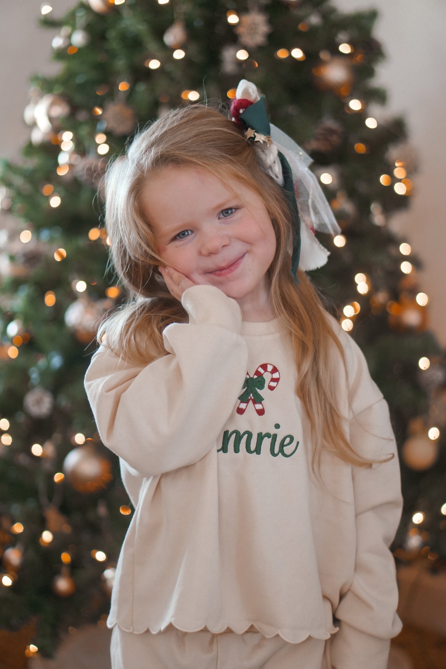 Custom Embroidered Monochromatic Scalloped Set - Christmas Red, Cream, Green or Brown