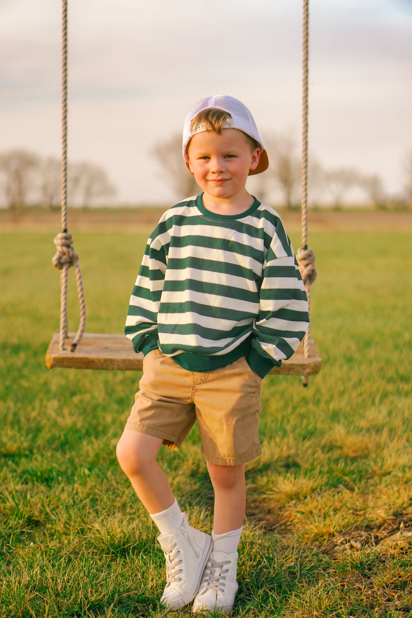 Green Striped Crewneck Sweatshirt - Optional Custom Embroidery