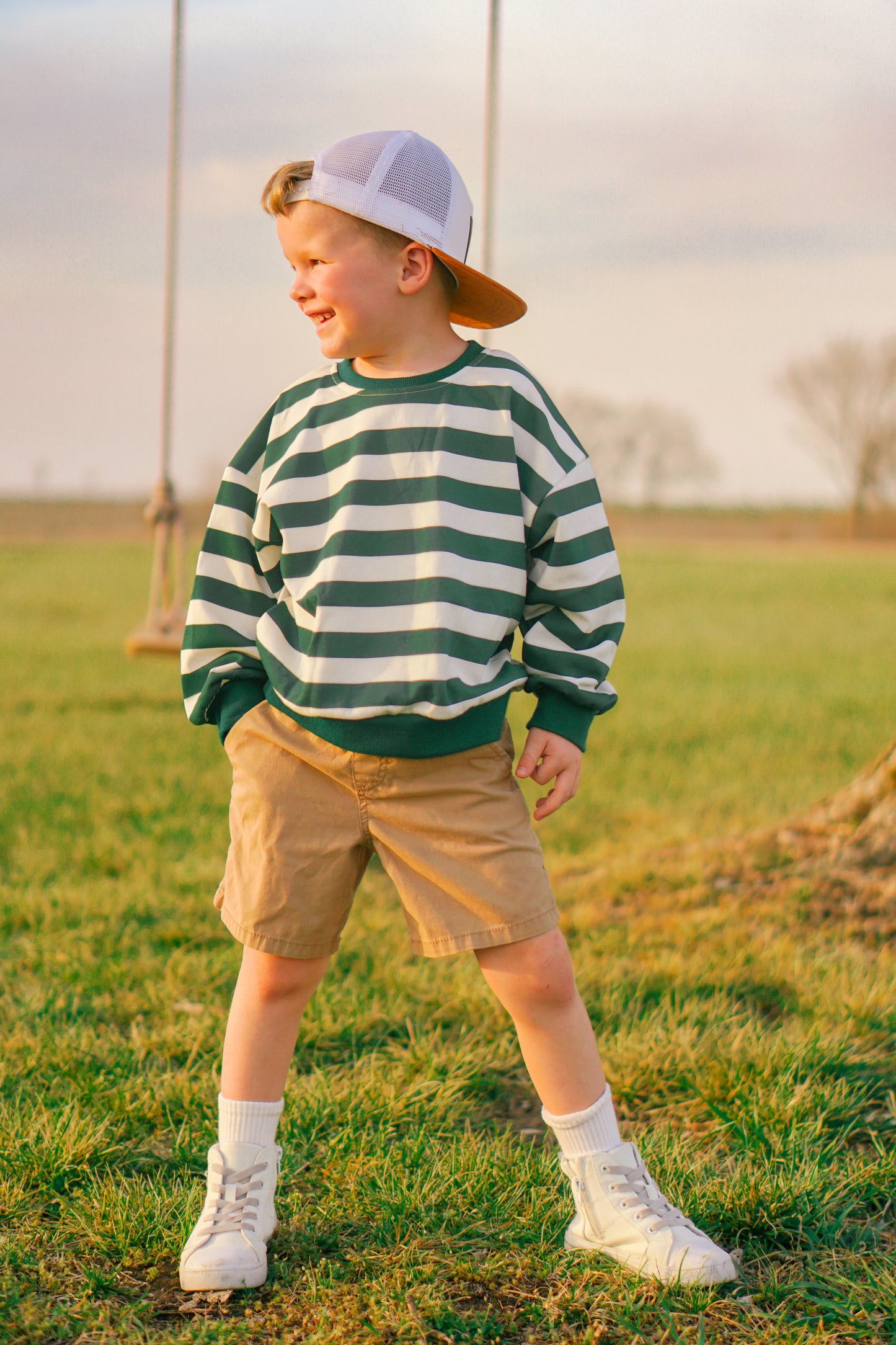 Green Striped Crewneck Sweatshirt - Optional Custom Embroidery