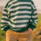 Green Striped Crewneck Sweatshirt - Optional Custom Embroidery
