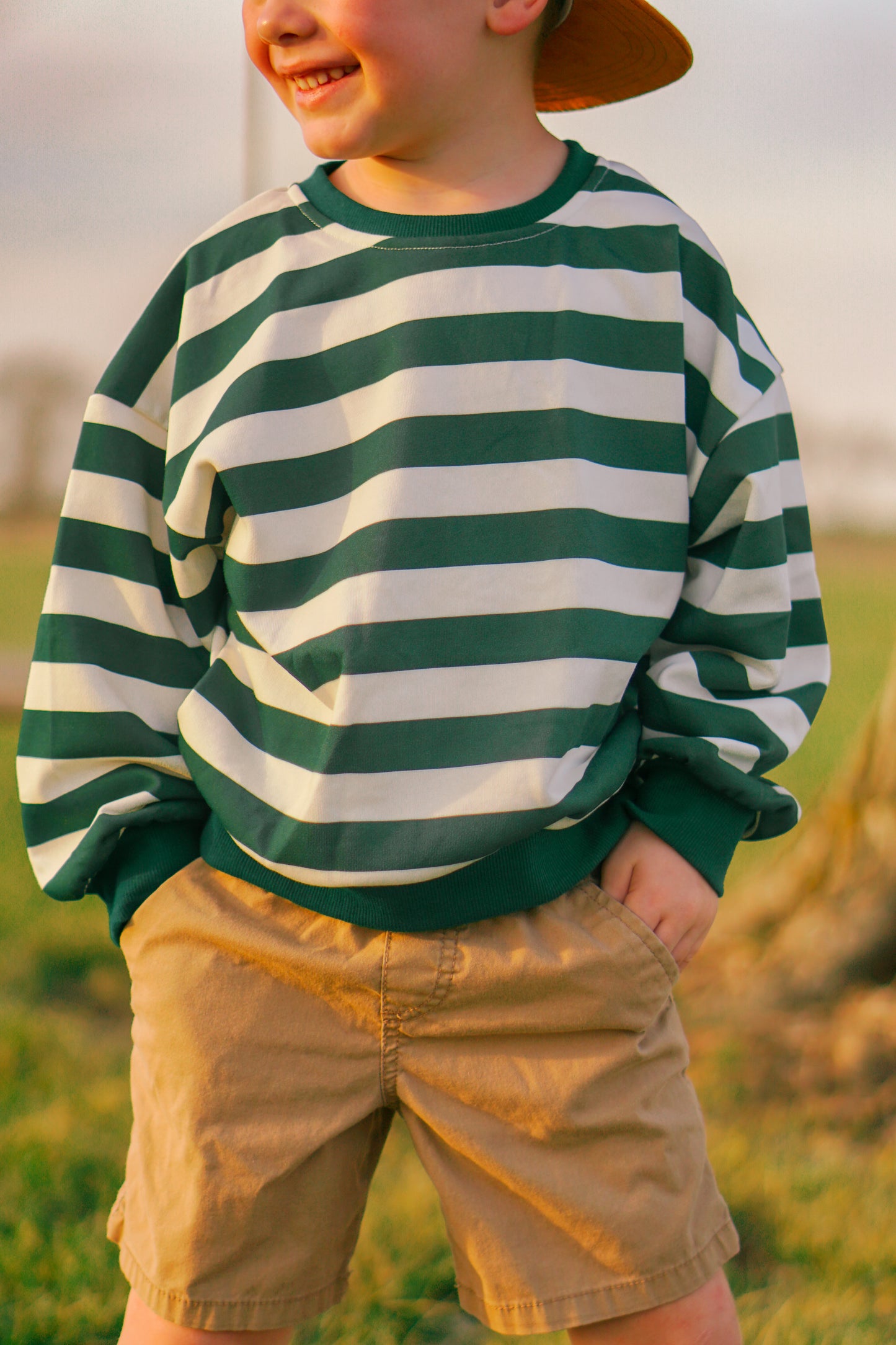 Green Striped Crewneck Sweatshirt - Optional Custom Embroidery