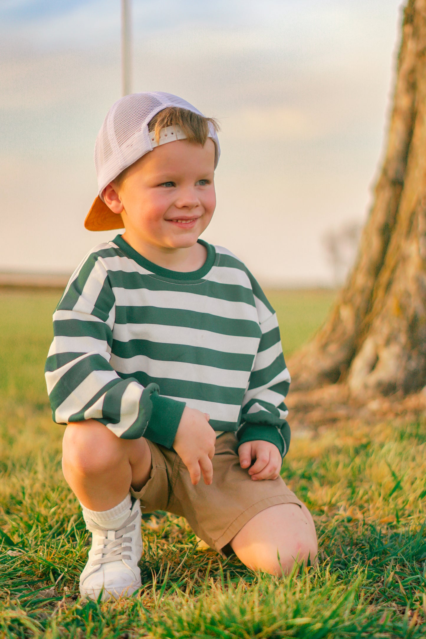 Green Striped Crewneck Sweatshirt - Optional Custom Embroidery