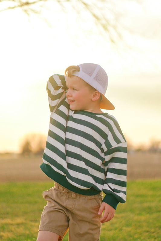 Green Striped Crewneck Sweatshirt - Optional Custom Embroidery