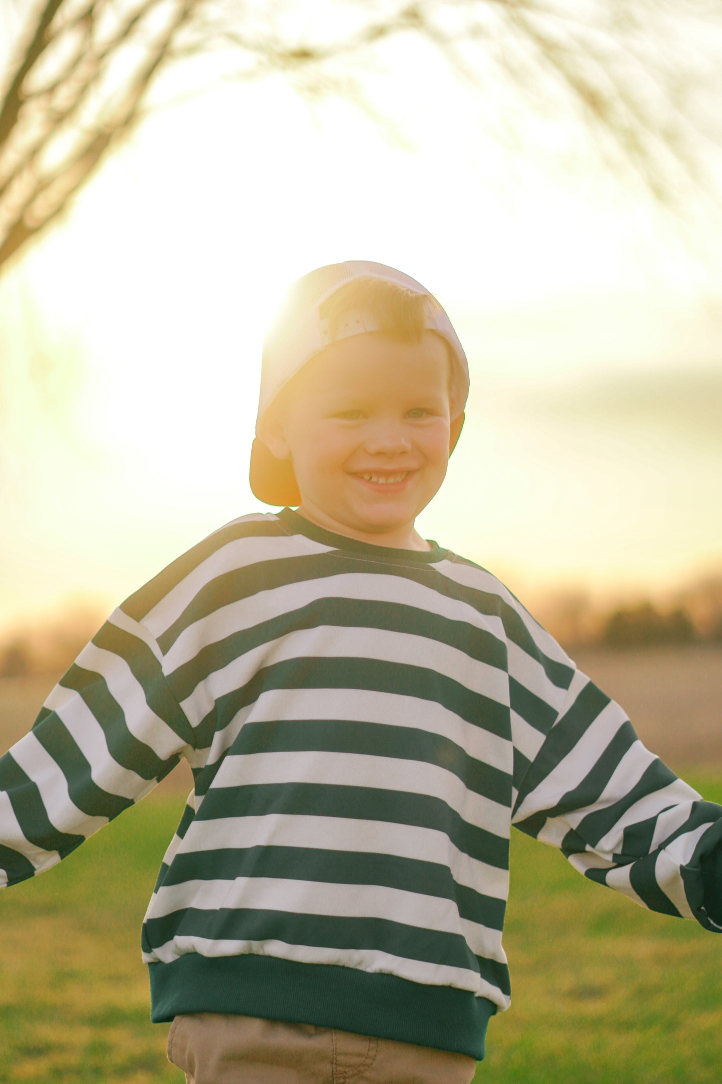 Green Striped Crewneck Sweatshirt - Optional Custom Embroidery