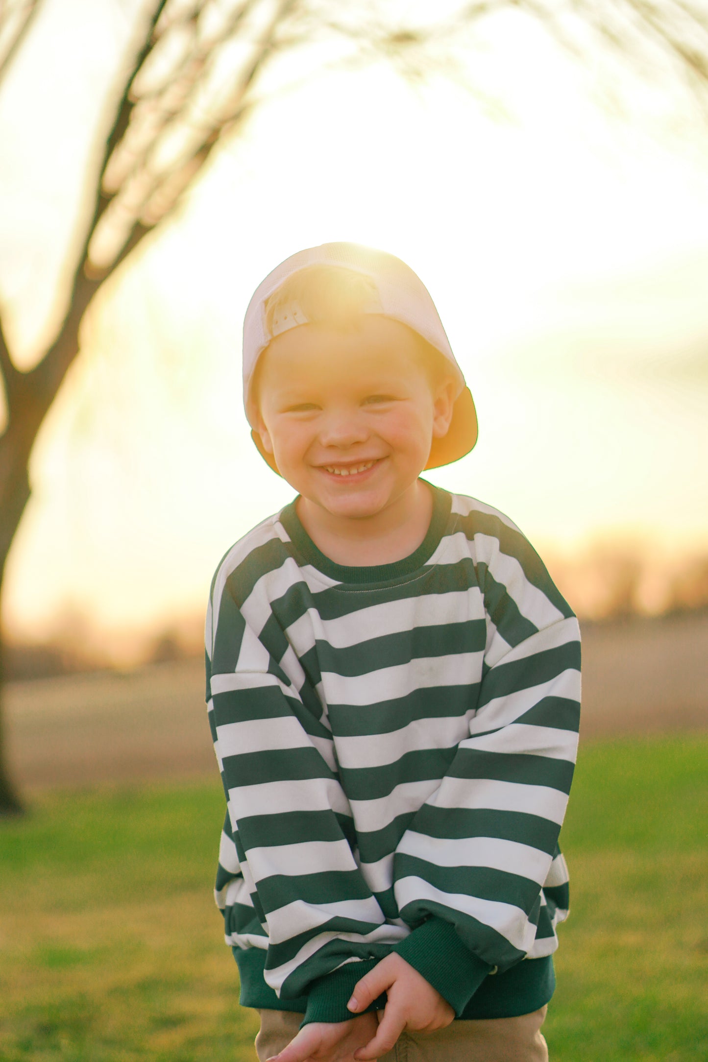 Green Striped Crewneck Sweatshirt - Optional Custom Embroidery