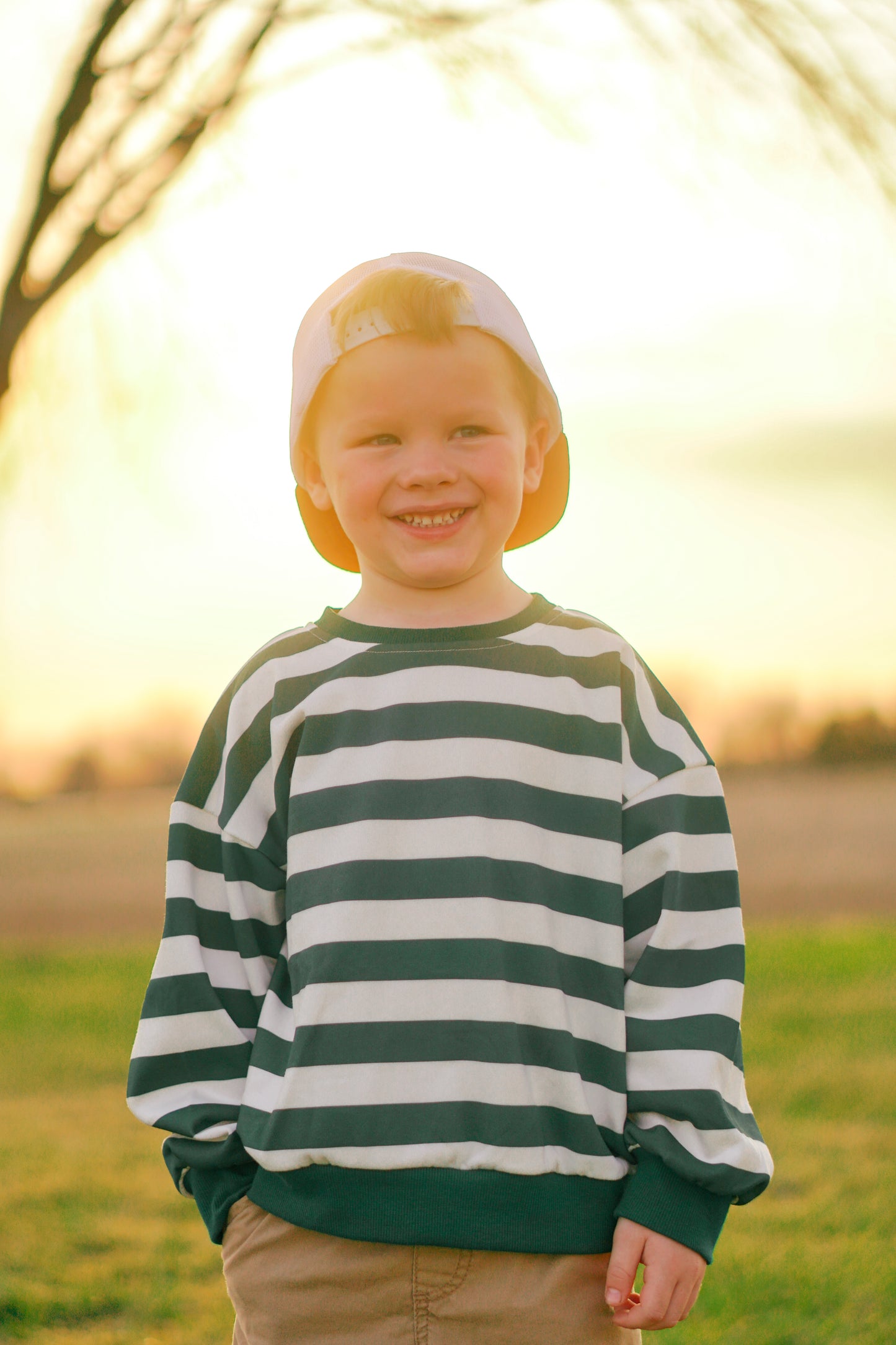 Green Striped Crewneck Sweatshirt - Optional Custom Embroidery