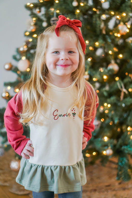 Custom Embroidered Christmas Colorblock Peplum