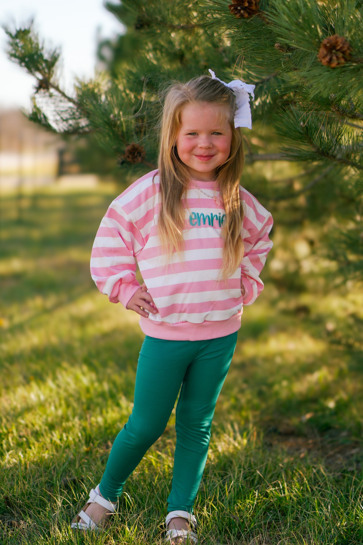 Pink Striped Crewneck Sweatshirt - Optional Custom Embroidery