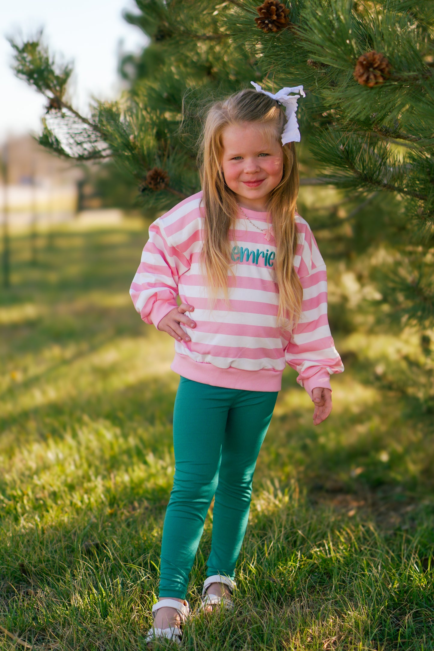 Pink Striped Crewneck Sweatshirt - Optional Custom Embroidery