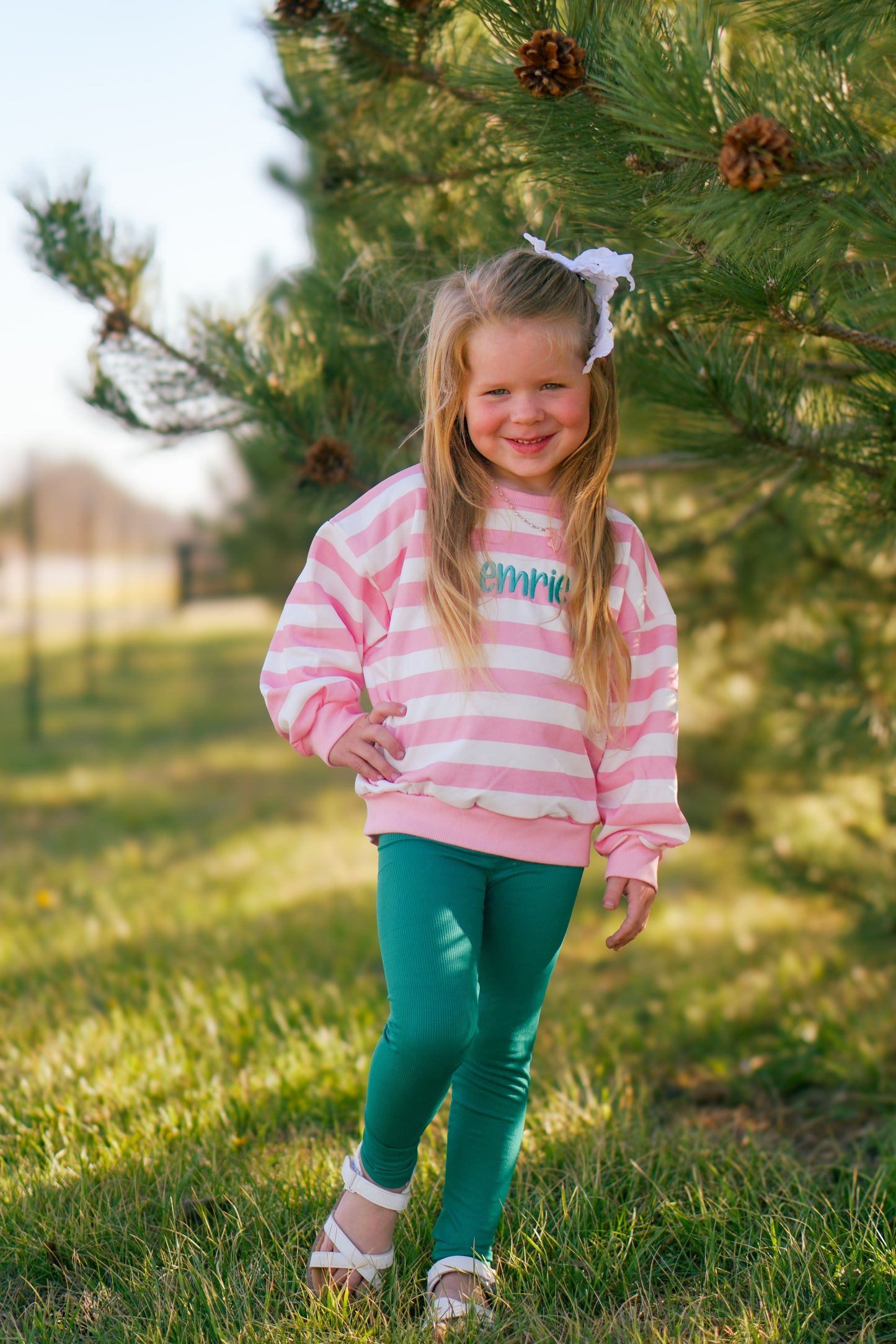 Pink Striped Crewneck Sweatshirt - Optional Custom Embroidery