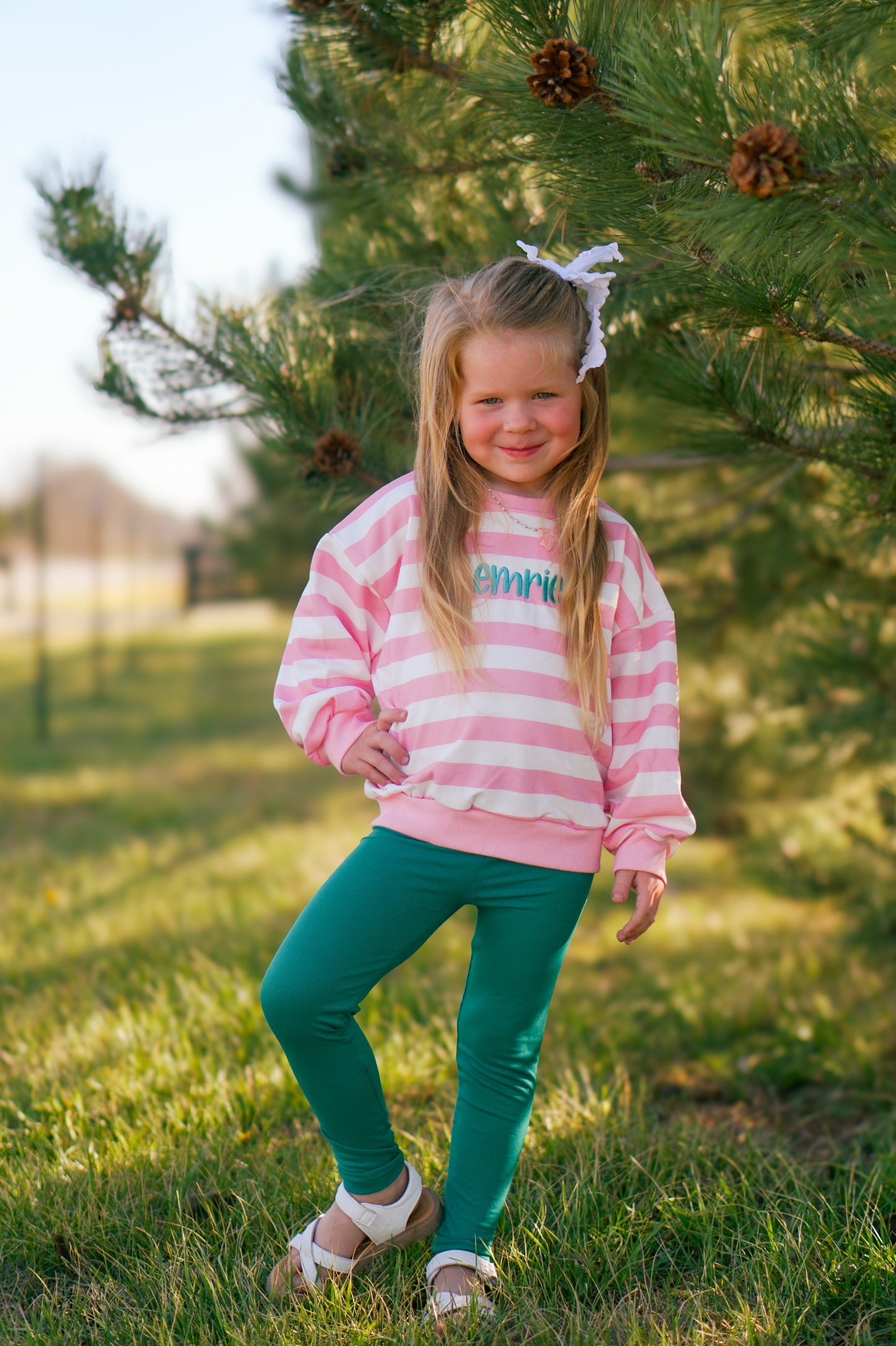 Pink Striped Crewneck Sweatshirt - Optional Custom Embroidery