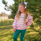 Pink Striped Crewneck Sweatshirt - Optional Custom Embroidery