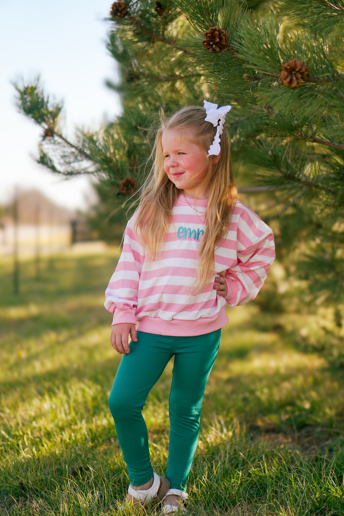 Pink Striped Crewneck Sweatshirt - Optional Custom Embroidery