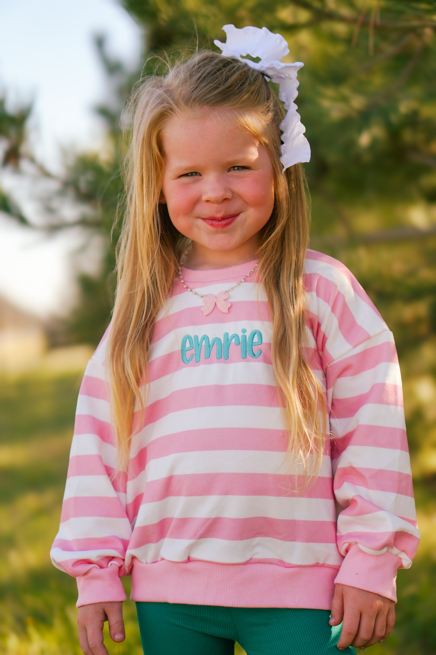 Pink Striped Crewneck Sweatshirt - Optional Custom Embroidery