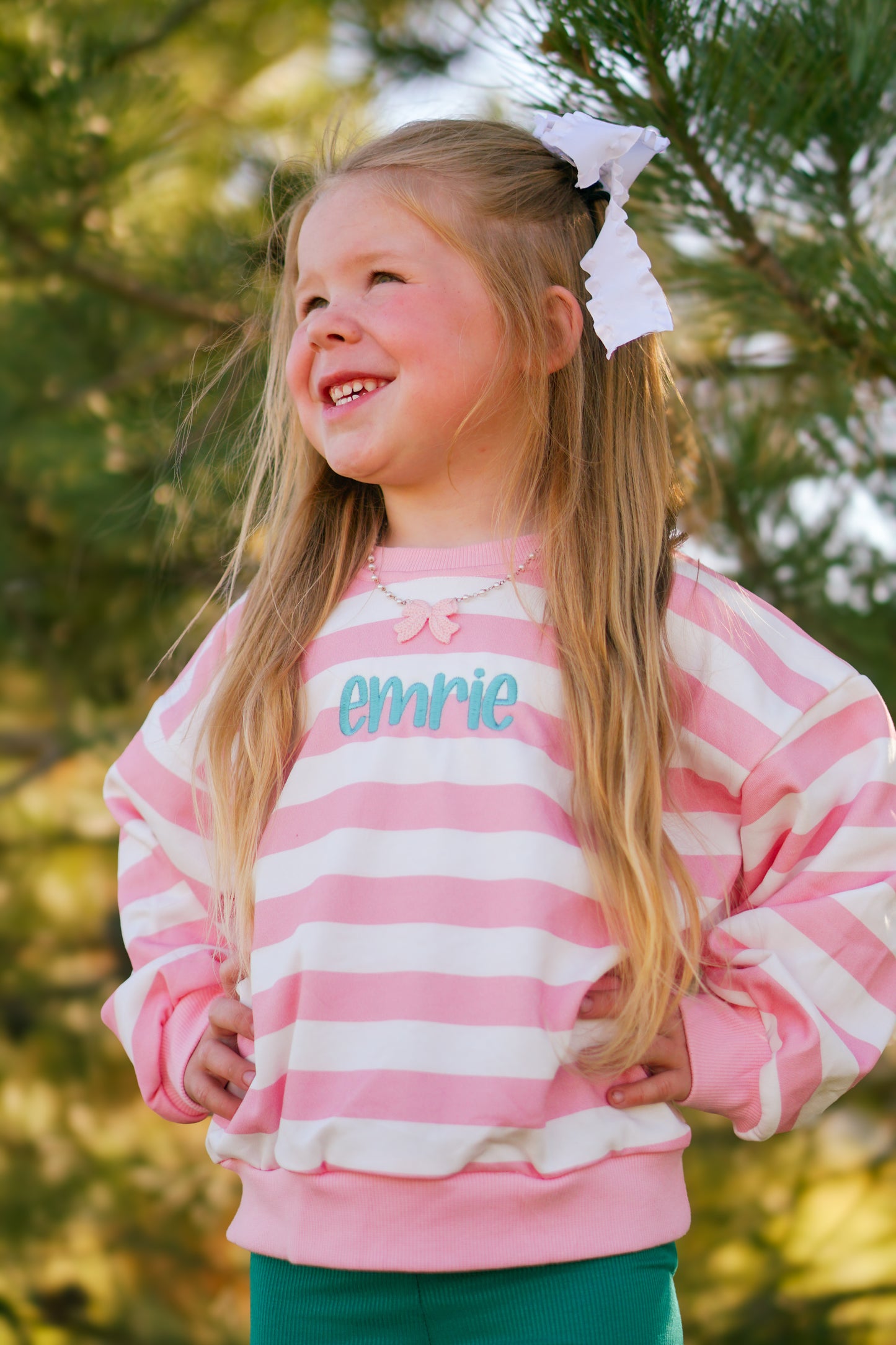 Pink Striped Crewneck Sweatshirt - Optional Custom Embroidery