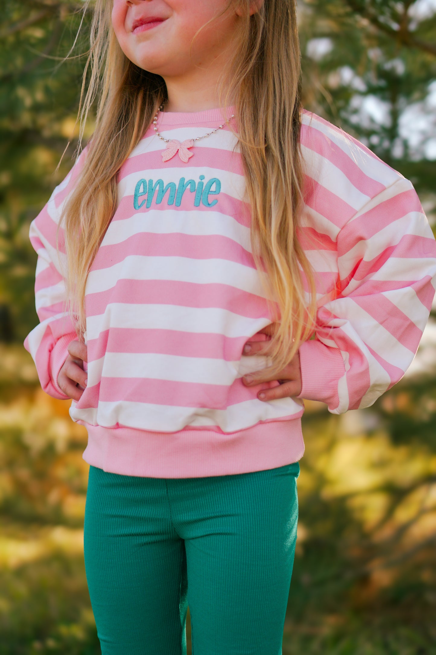 Pink Striped Crewneck Sweatshirt - Optional Custom Embroidery