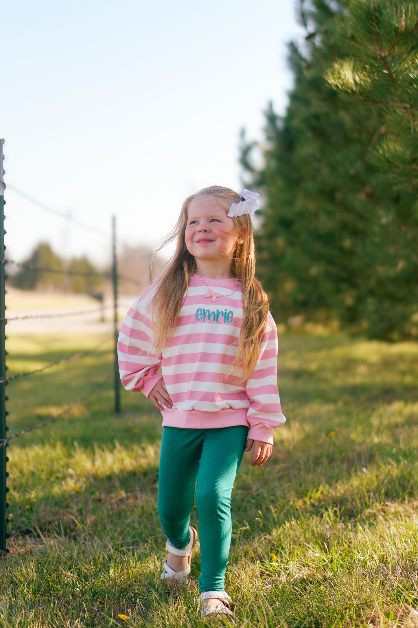 Pink Striped Crewneck Sweatshirt - Optional Custom Embroidery