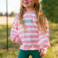 Pink Striped Crewneck Sweatshirt - Optional Custom Embroidery