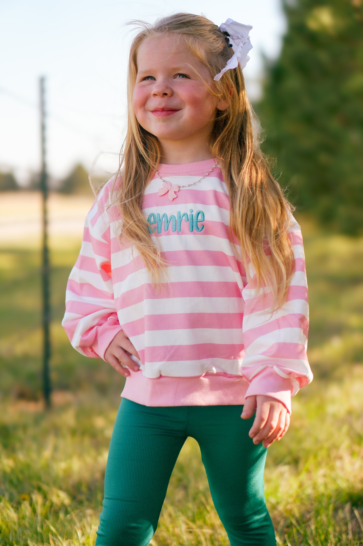 Pink Striped Crewneck Sweatshirt - Optional Custom Embroidery