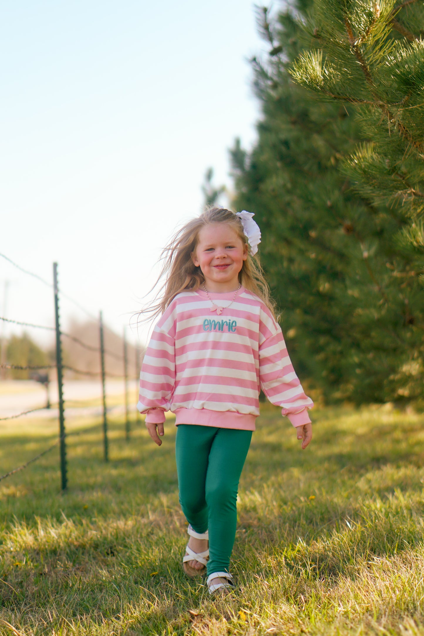 Pink Striped Crewneck Sweatshirt - Optional Custom Embroidery
