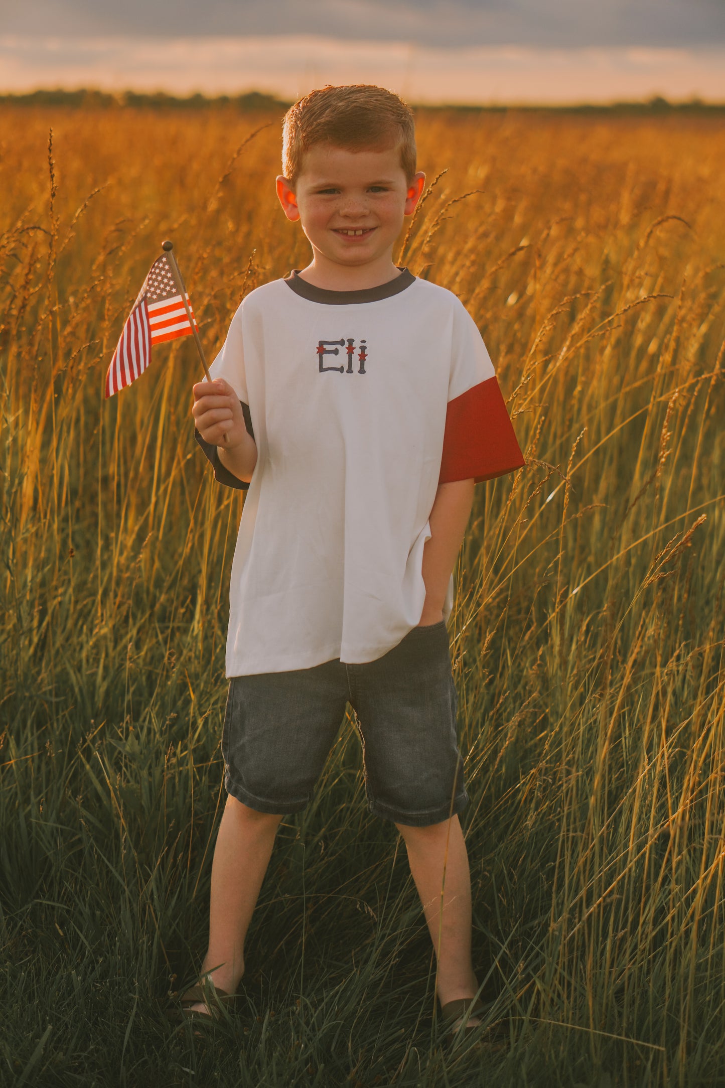 Custom Embroidered 4th of July Oversized Colorblock Tee