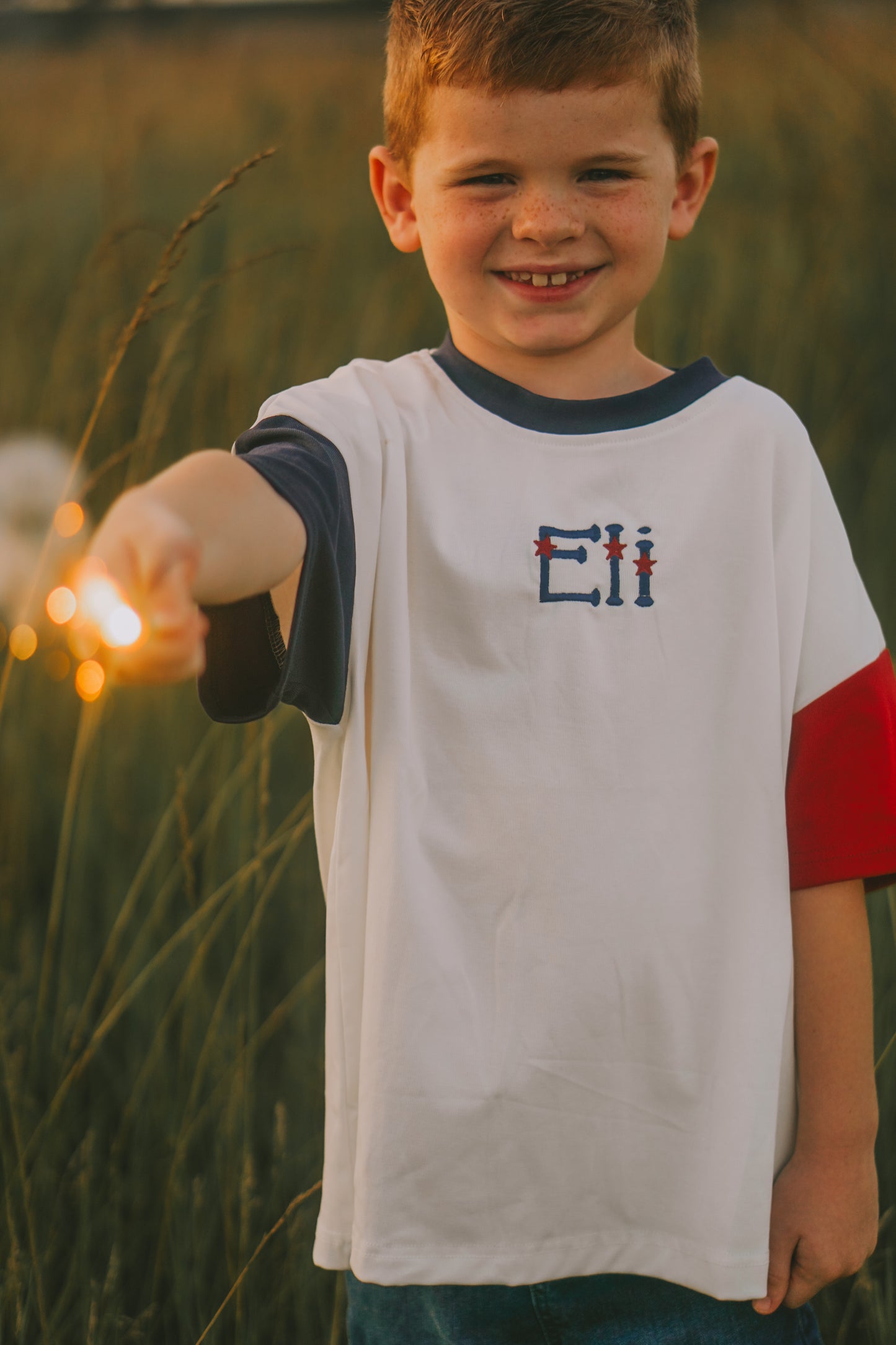 Custom Embroidered 4th of July Oversized Colorblock Tee