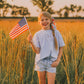 Custom Embroidered Light Blue 4th of July Oversized Tee or T-Shirt Romper - Bow