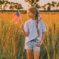 Custom Embroidered Light Blue 4th of July Oversized Tee or T-Shirt Romper - Bow