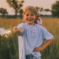Custom Embroidered Light Blue 4th of July Oversized Tee or T-Shirt Romper - Bow