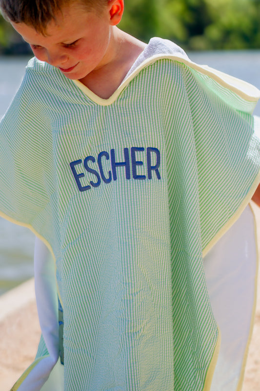 Custom Embroidered Seersucker Beach Towel Poncho - more colors