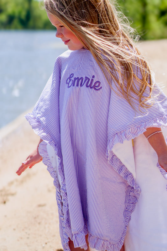 Custom Embroidered Seersucker Beach Towel Poncho - more colors