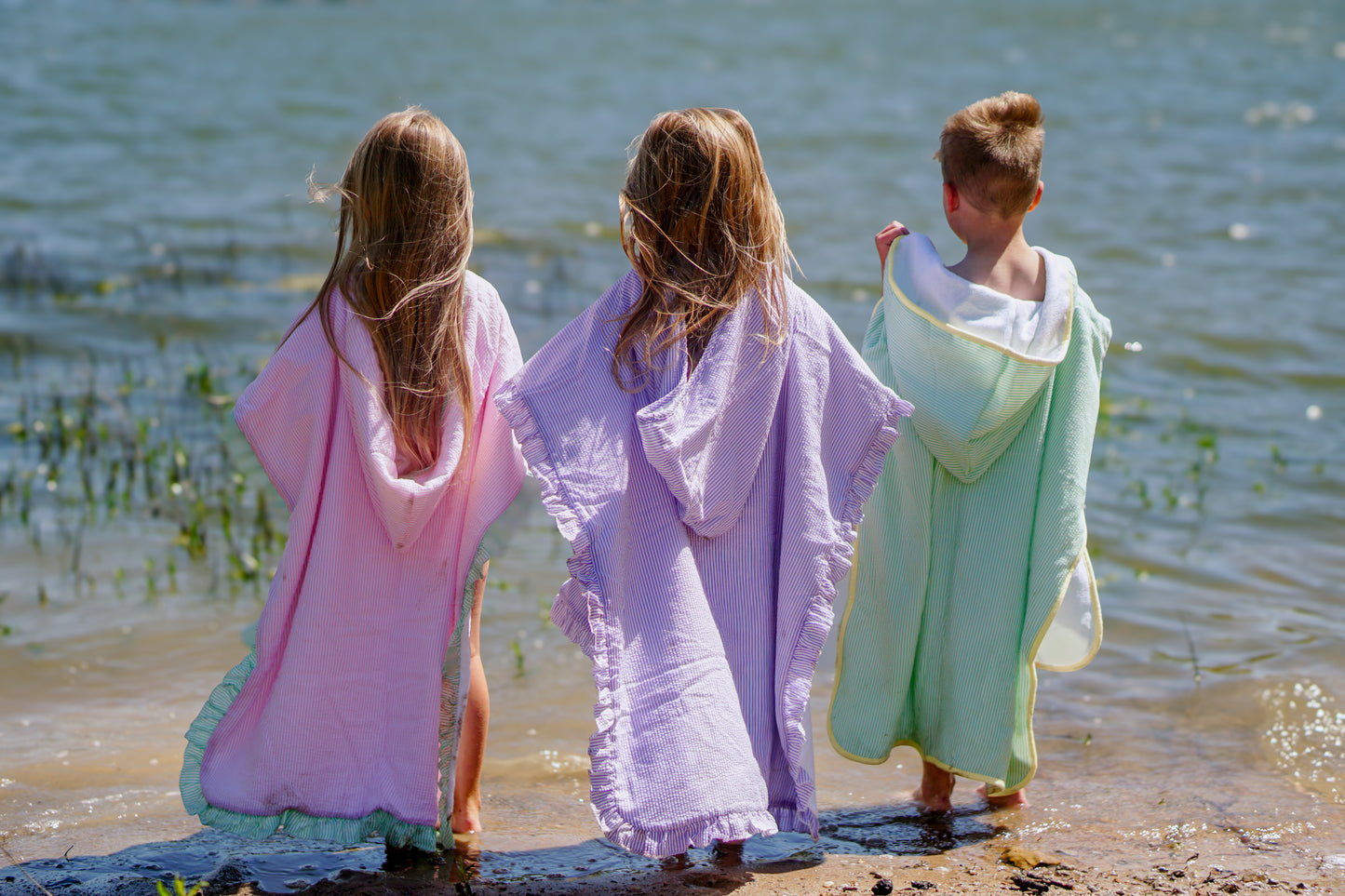 Strandponcho mit individueller Stickerei und Waffelmuster