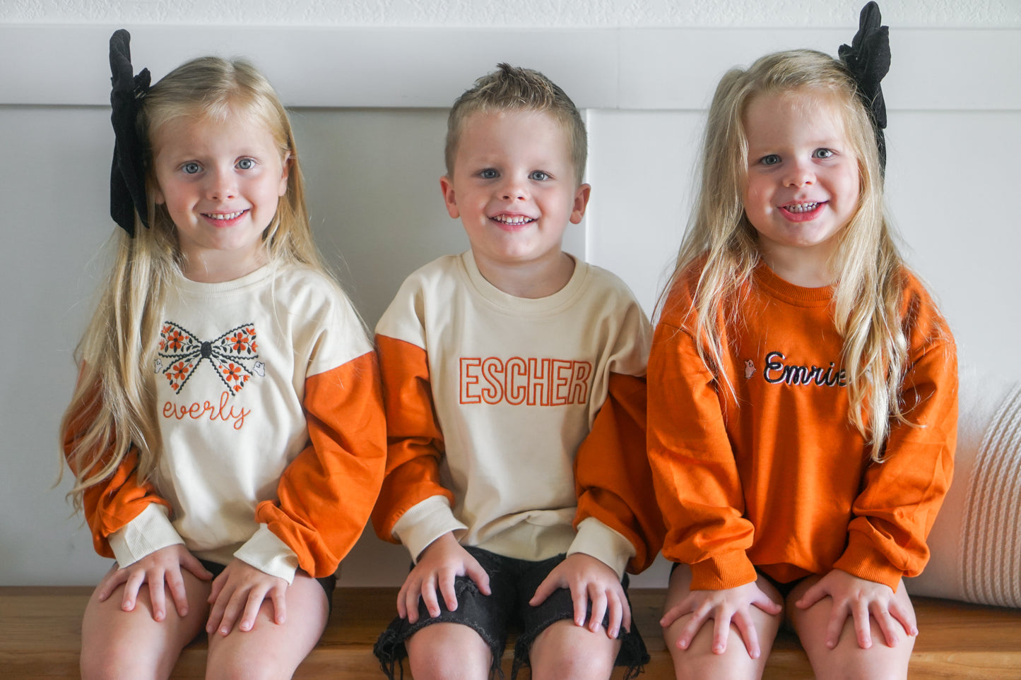 Custom Embroidered Orange Crewneck Sweatshirt or Romper - Floral Bow