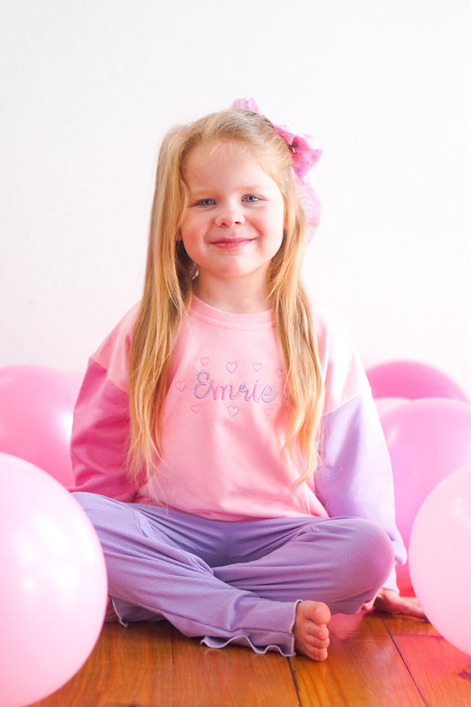 Custom Embroidered Valentine's Day Colorblock Crewneck Sweatshirt or Sweatshirt Romper