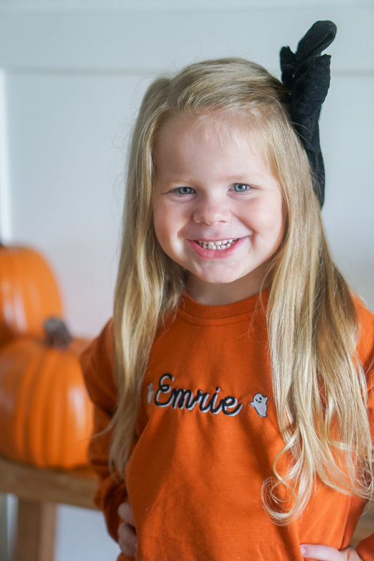 Custom Embroidered Orange Crewneck Sweatshirt or Romper