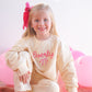 Custom Embroidered Valentine's Day Pink Bow & Hearts Scalloped Set - Cream