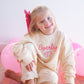 Custom Embroidered Valentine's Day Pink Bow & Hearts Scalloped Set - Cream