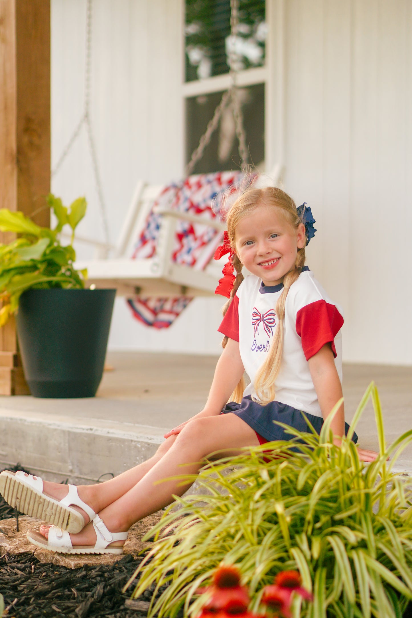 Custom Embroidered 4th of July Colorblock Peplum Set
