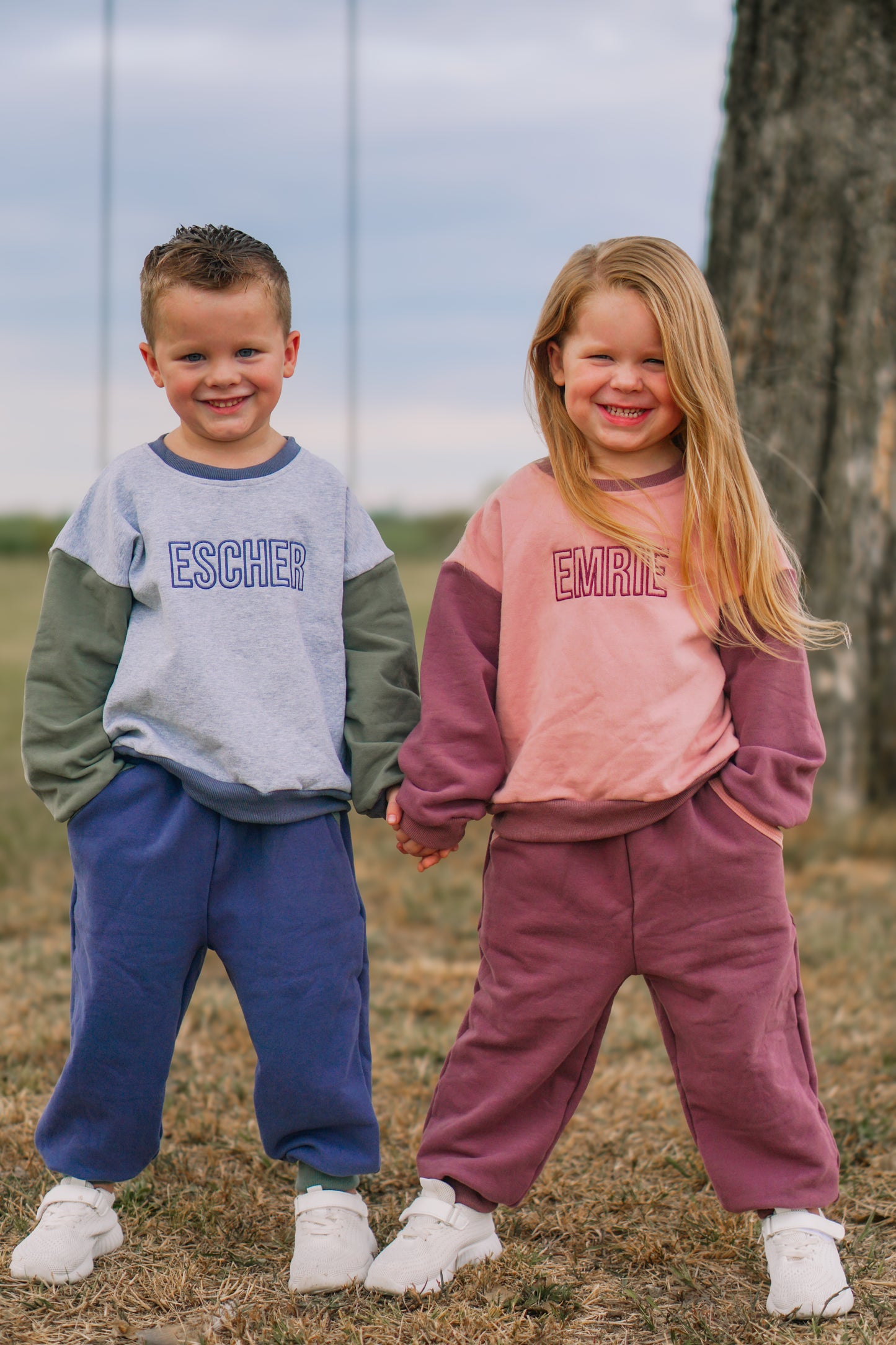 Custom Embroidered Colorblock Jogger Set - Blue & Green