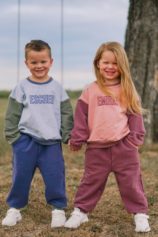 Custom Embroidered Colorblock Jogger Set - Blue & Green