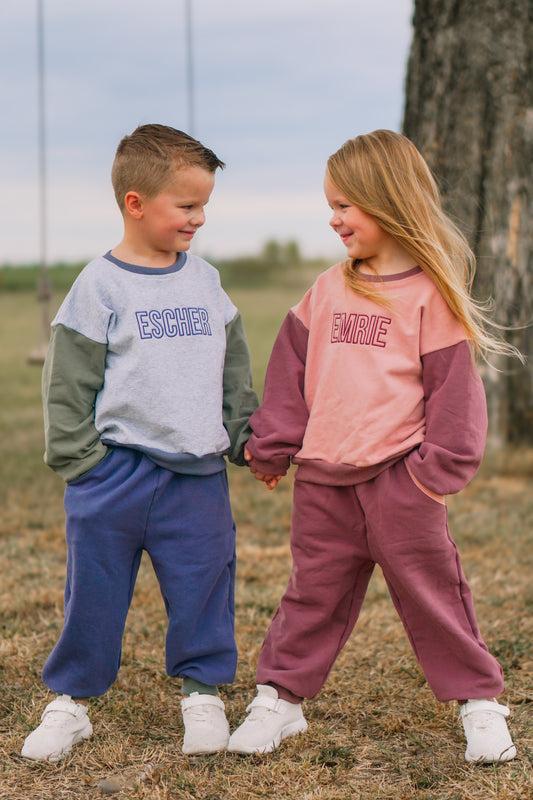 Custom Embroidered Colorblock Jogger Set - Pink & Purple