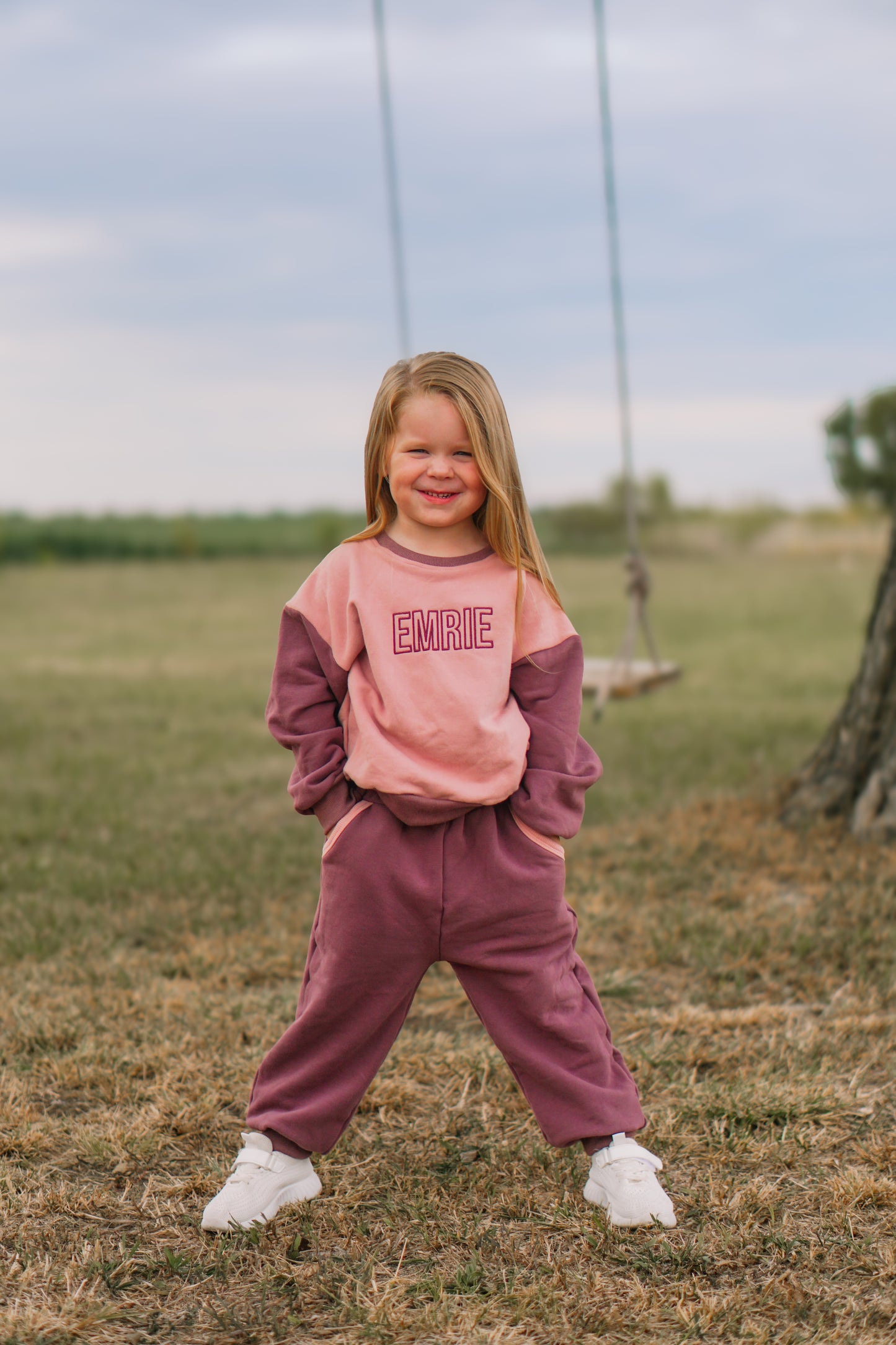 Custom Embroidered Colorblock Jogger Set - Pink & Purple