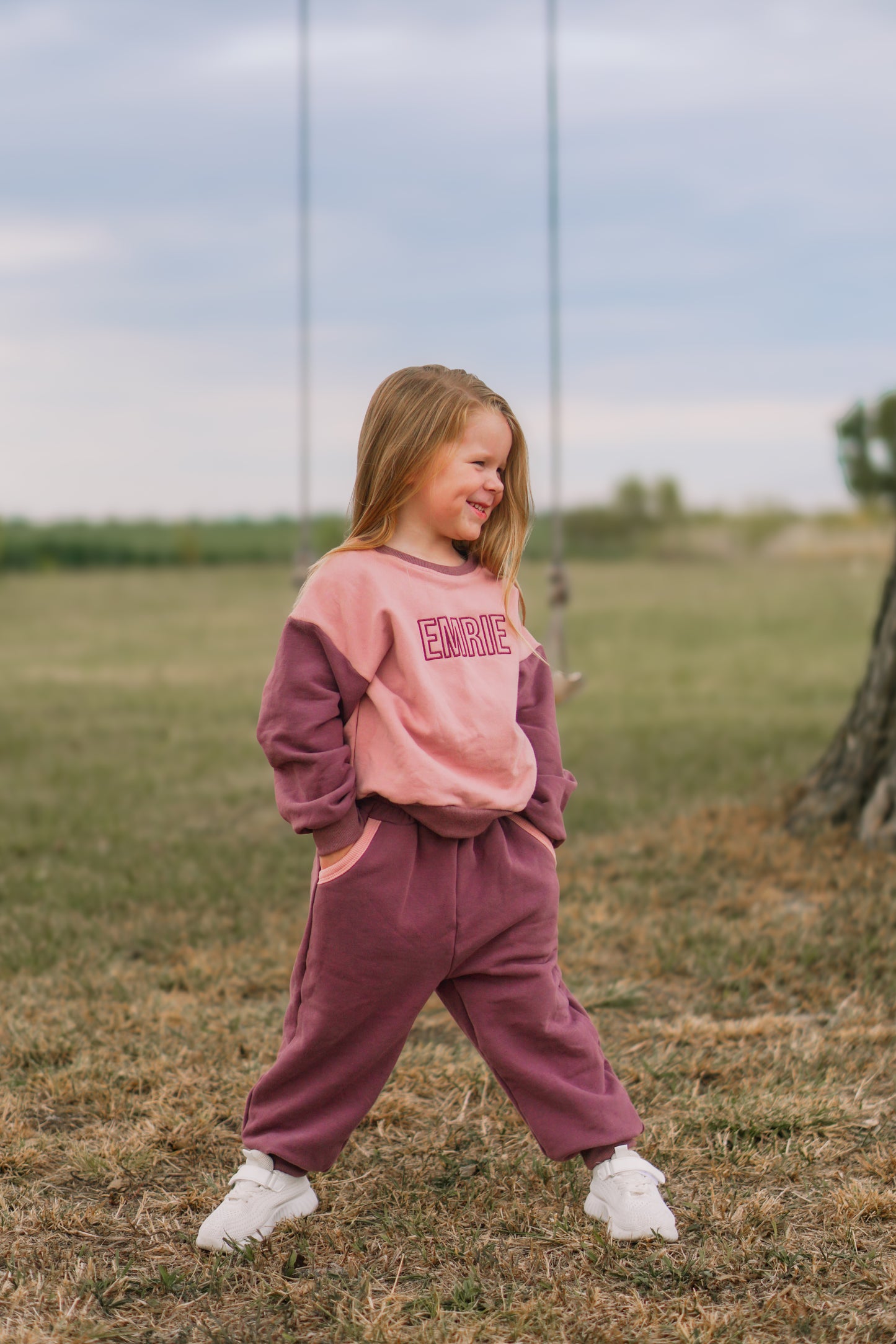 Custom Embroidered Colorblock Jogger Set - Pink & Purple