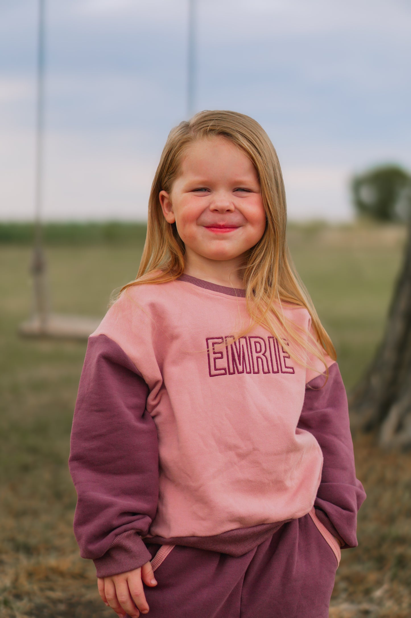 Custom Embroidered Colorblock Jogger Set - Pink & Purple