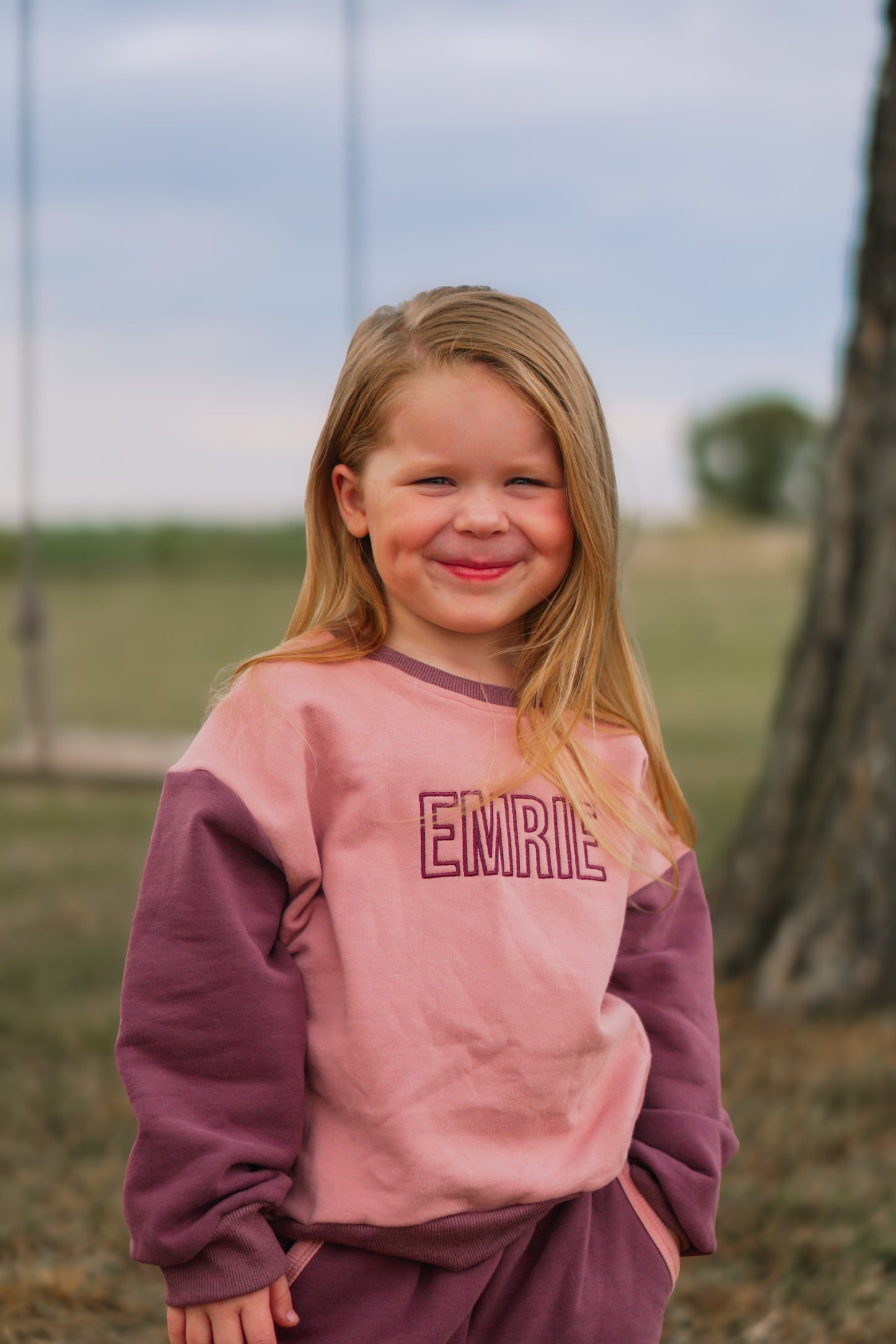 Custom Embroidered Colorblock Jogger Set - Pink & Purple