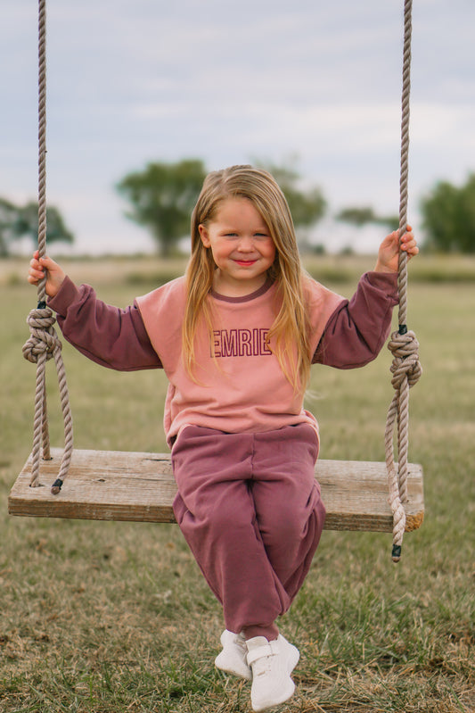 Custom Embroidered Colorblock Jogger Set - Pink & Purple